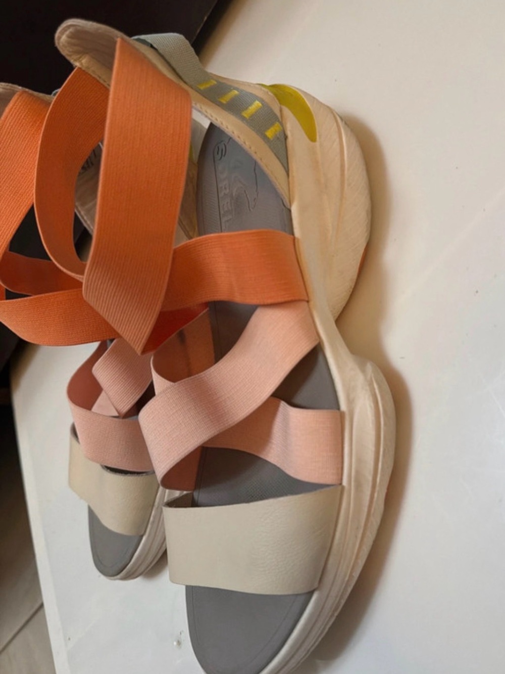 Sorel Women's Multi-Strap Elastic Sandals in Peach, Orange & Cream